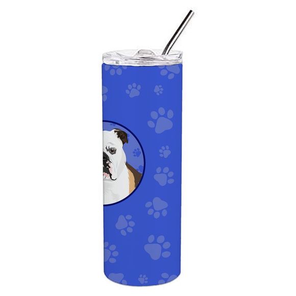 English Bulldog Tricolor #3  Stainless Steel 20 oz Skinny Tumbler, Blue - Picture 3 of 4